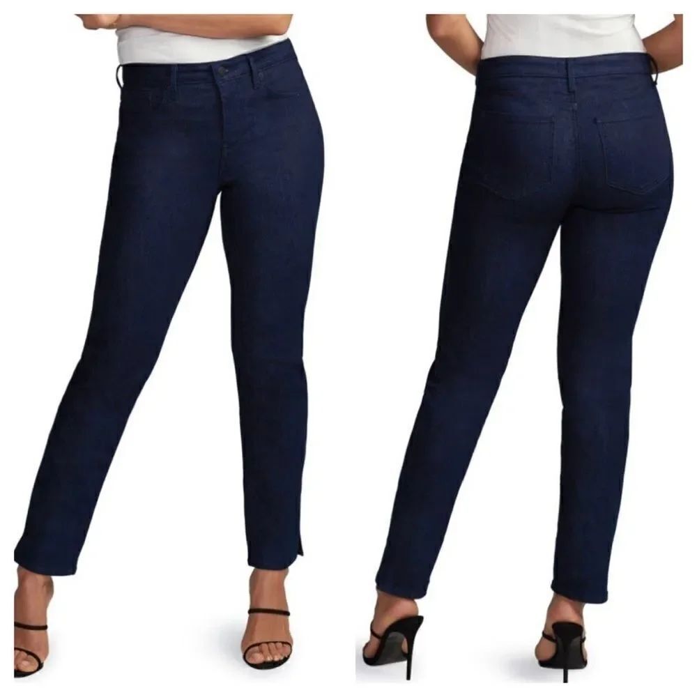 Slim Straight Ankle Jeans in Curves 360 Denim With Side Slits
